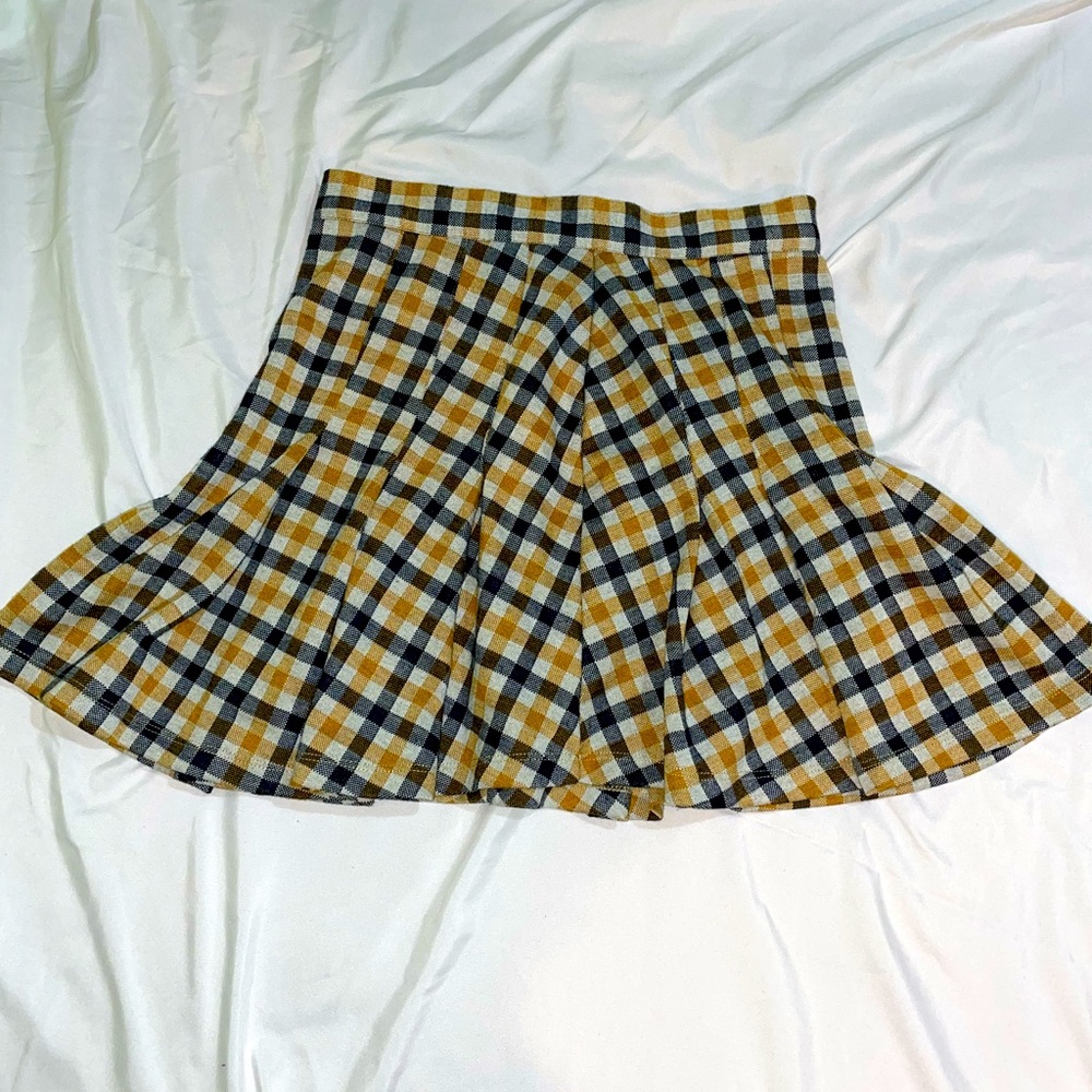 Free people navy and gold plaid skirt